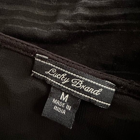 Lucky Brand Black Top Sheer Back Sleeve Viscose Dark Goth Whimsigoth Medium - Picture 4 of 6